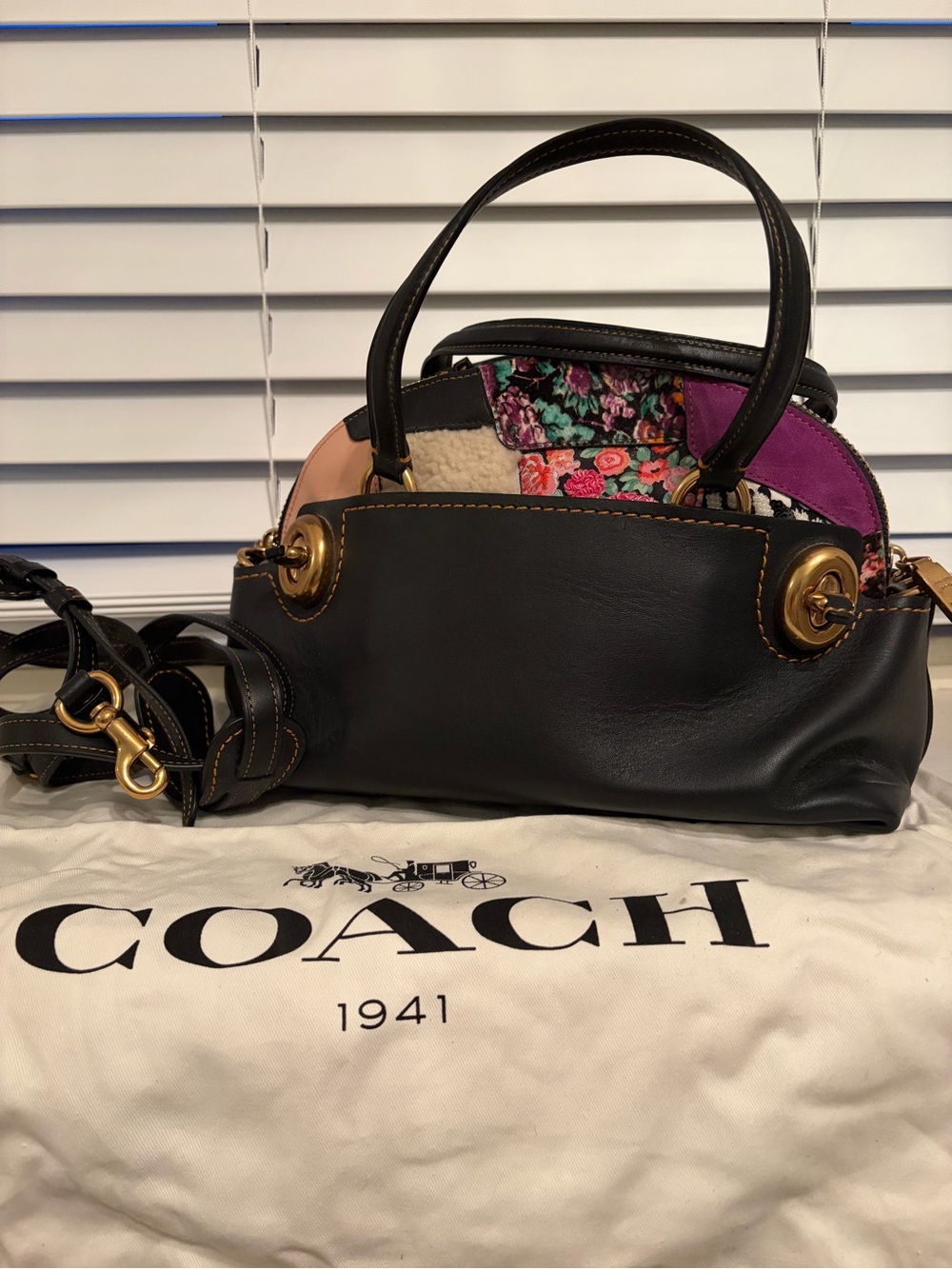 Coach Black Leather Shoulder Bag with Multicolor Patchwork Accents - Picture 2 of 5